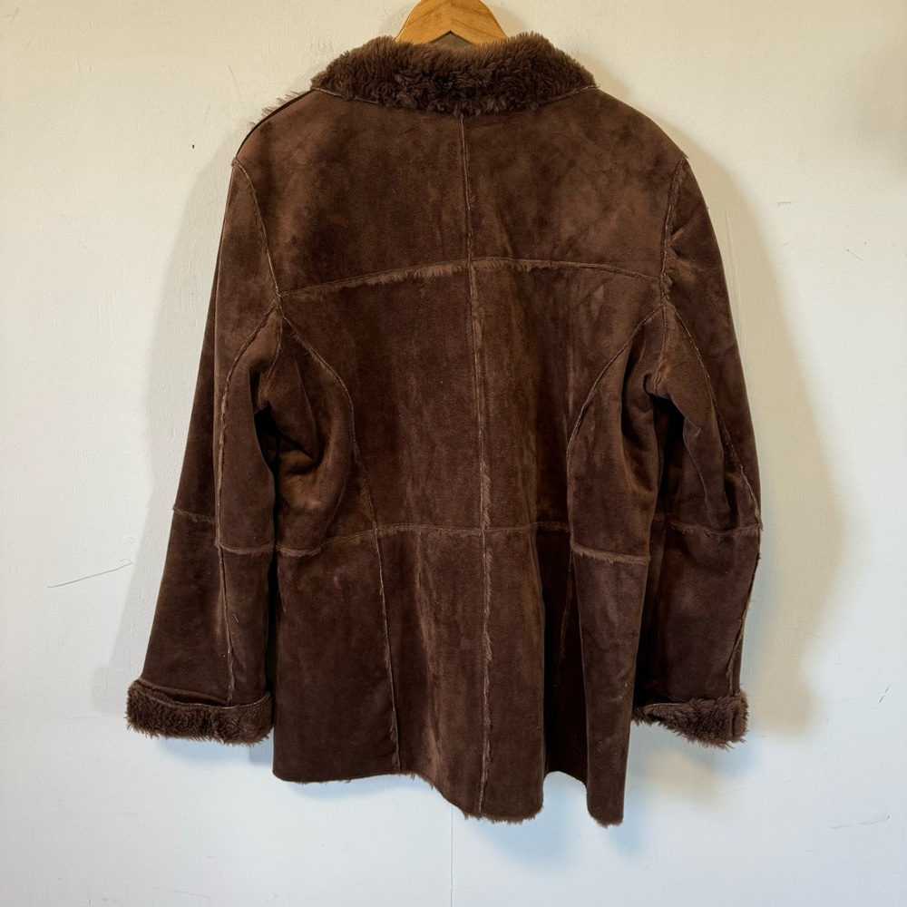 Vintage Y2K Faux Shearling Coat Penny Lane Chocolate Brown Jacket Womens XL - Picture 7 of 10